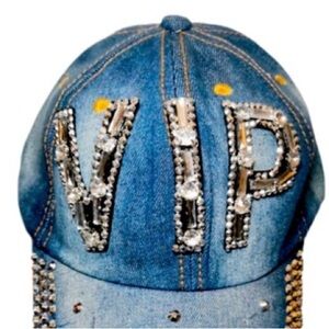 Wrn1X VIP rhinestone bling denim hat women’s diva cap size OS